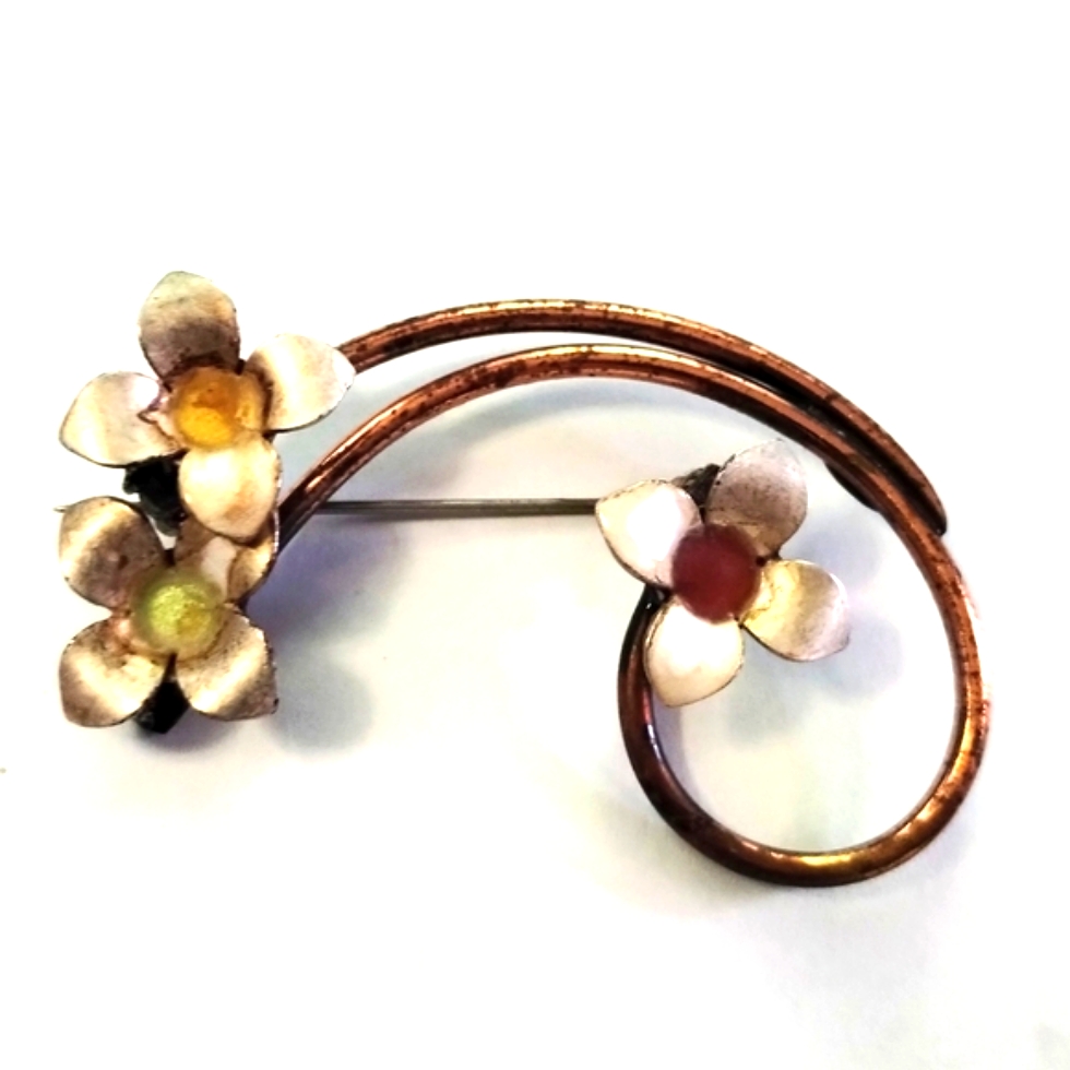 Vtg Matisse Renoir Copper Enamel Flower Pin Brooch
